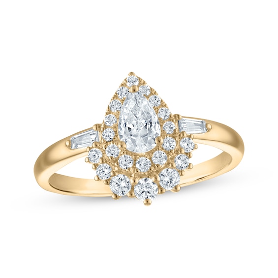 Now + Forever Pear-Shaped Diamond Halo Engagement Ring 3/4 ct tw 14K Yellow Gold