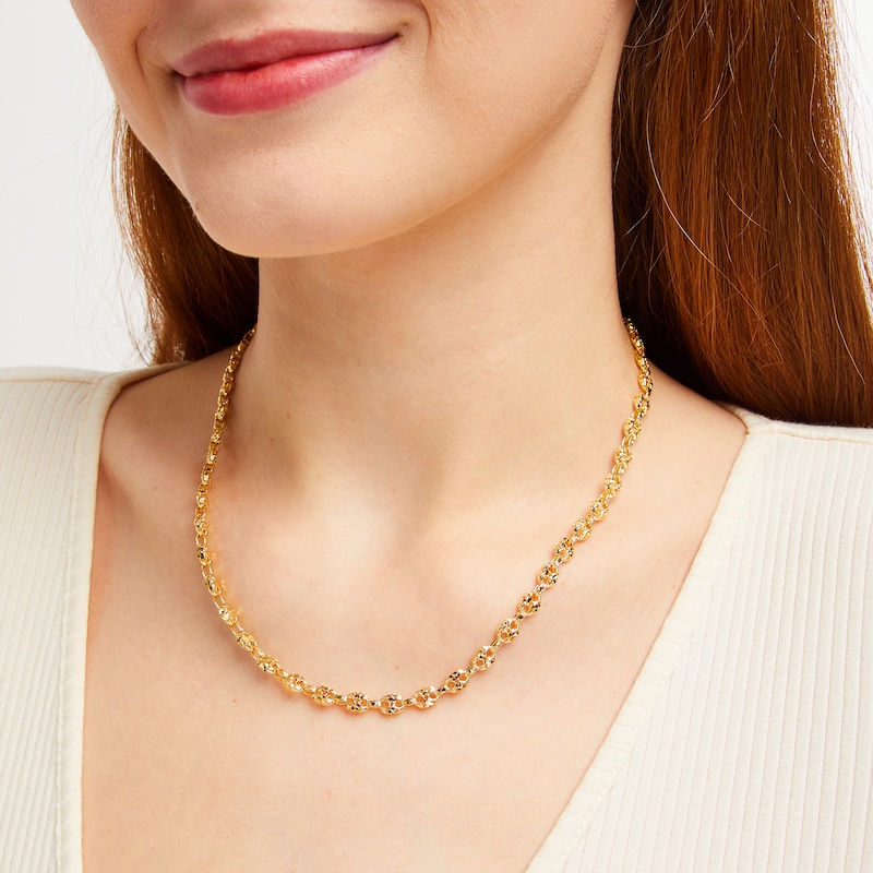 Italian Brilliance Solid Diamond-Cut Puffed Mariner Link Necklace 14K Yellow Gold 18.25"