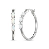 Thumbnail Image 1 of Oval-Cut Lab-Created Opal & White Lab-Created Sapphire Hoop Earrings Sterling Silver