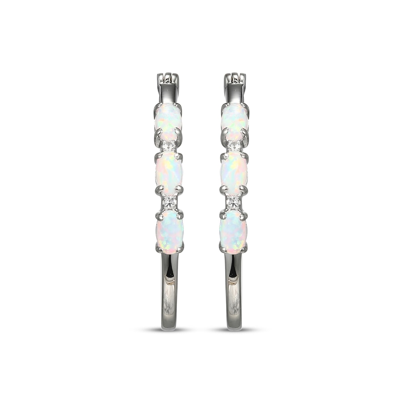 Main Image 2 of Oval-Cut Lab-Created Opal & White Lab-Created Sapphire Hoop Earrings Sterling Silver
