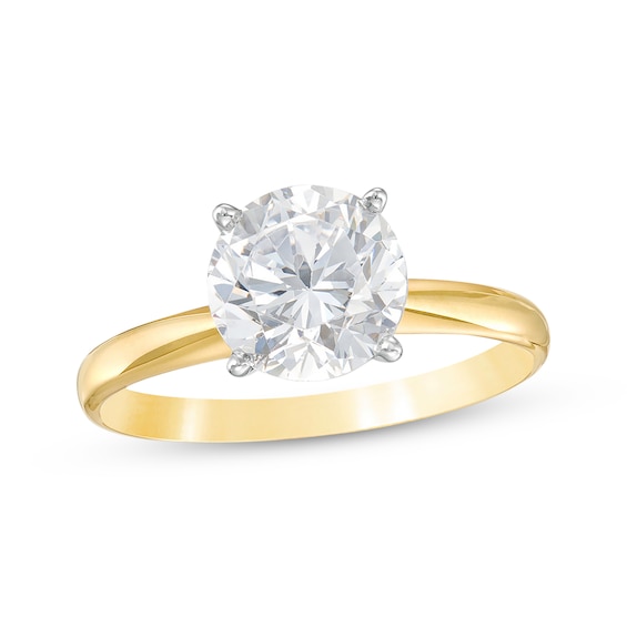 Certified Round-Cut Diamond Solitaire Engagement Ring 2 ct tw 14K Yellow Gold (I/I2)