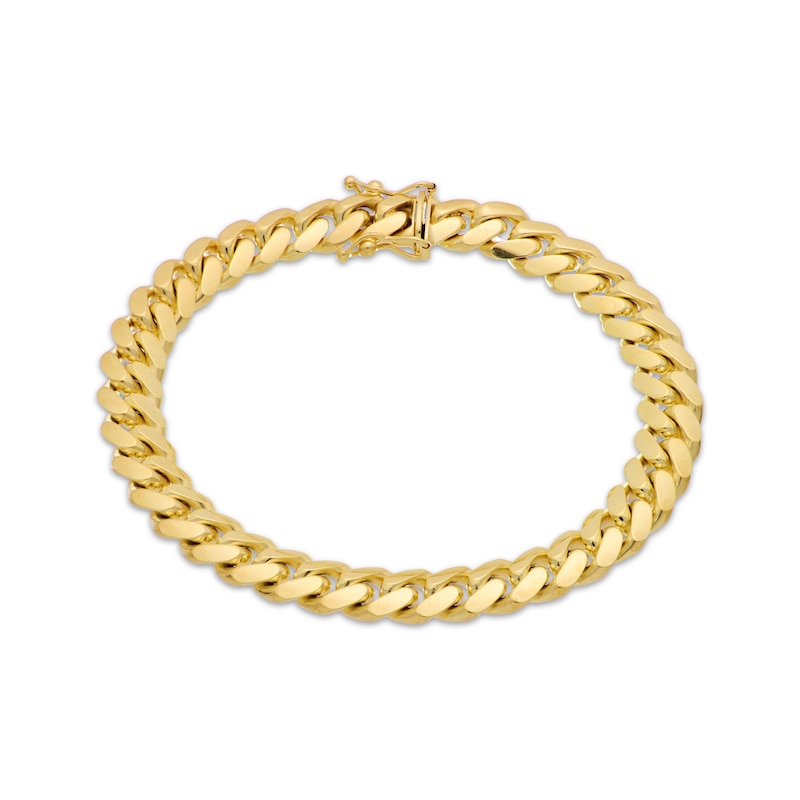 Main Image 1 of Miami Cuban Curb Chain Bracelet 9.24mm Solid 10K Yellow Gold 9&quot;