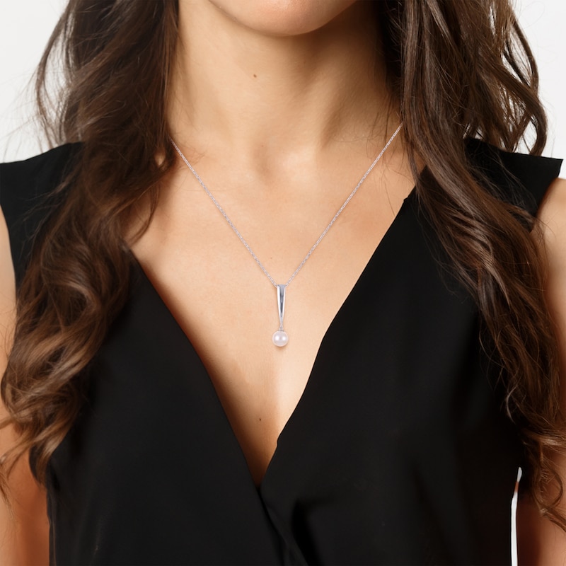 Main Image 4 of Cultured Pearl Drop Necklace Sterling Silver 18&quot;