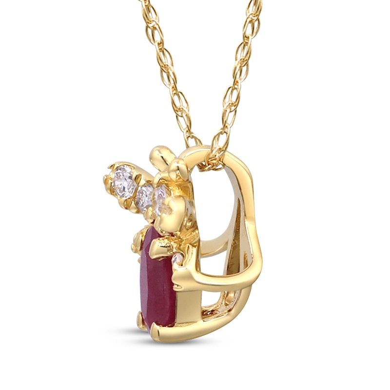 Main Image 2 of Oval-Cut Natural Ruby & Diamond Bug Necklace 1/15 ct tw 10K Yellow Gold 18&quot;