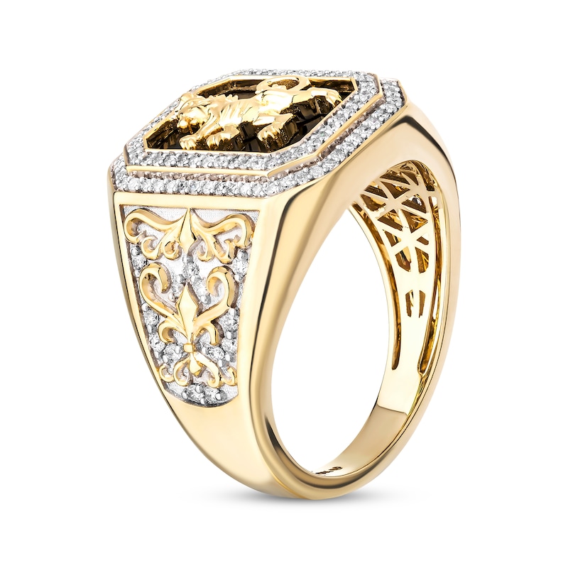 Main Image 2 of Men's Diamond & Black Onyx Lion Crest Octagon Signet Ring 1/2 ct tw 10K Yellow Gold