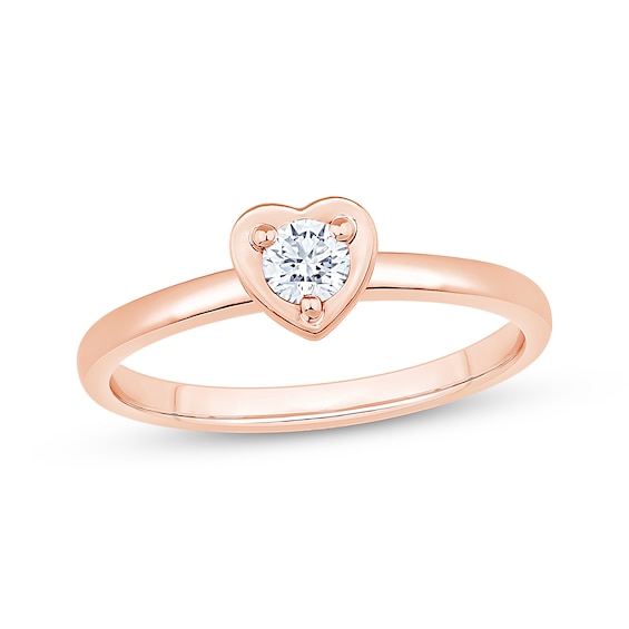 Now + Forever Round-Cut Diamond Heart-Shaped Solitaire Engagement Ring 1/5 ct tw 14K Rose Gold (I/I2)