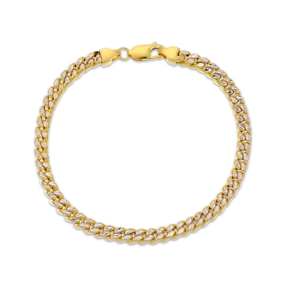 Diamond-Cut Square Curb Chain Bracelet 5.6mm Hollow 10K Yellow Gold 8.5"
