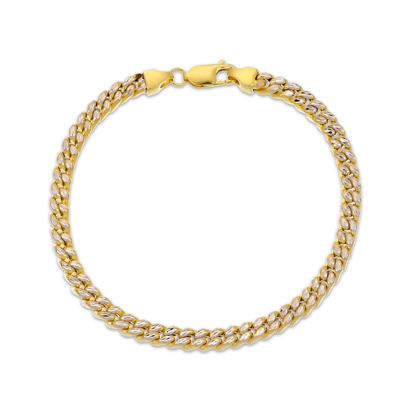 Main Image 1 of Diamond-Cut Square Curb Chain Bracelet 5.6mm Hollow 10K Yellow Gold 8.5&quot;