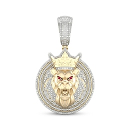 Men's Diamond & Ruby Lion Head with Crown Charm 1/2 ct tw 10K Yellow Gold