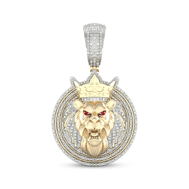 Main Image 1 of Men's Diamond & Ruby Lion Head with Crown Charm 1/2 ct tw 10K Yellow Gold
