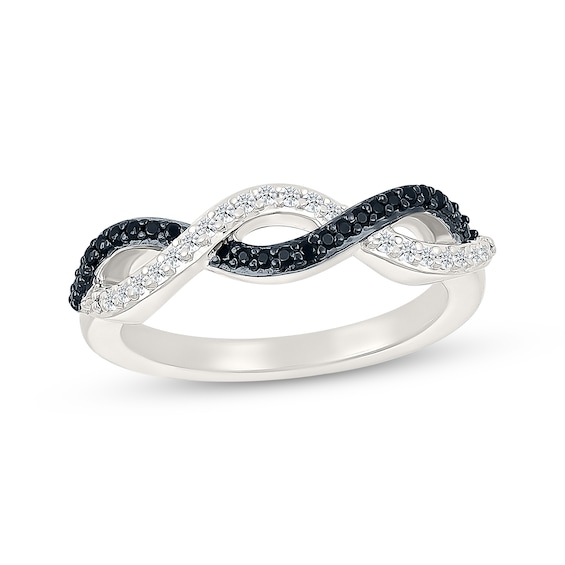 Black & White Diamond Twist Ring 1/5 ct tw Sterling Silver