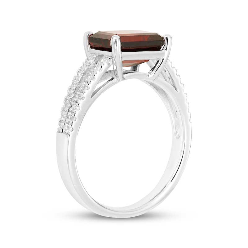 Main Image 2 of Emerald-Cut Garnet & White Lab-Created Sapphire Ring Sterling Silver
