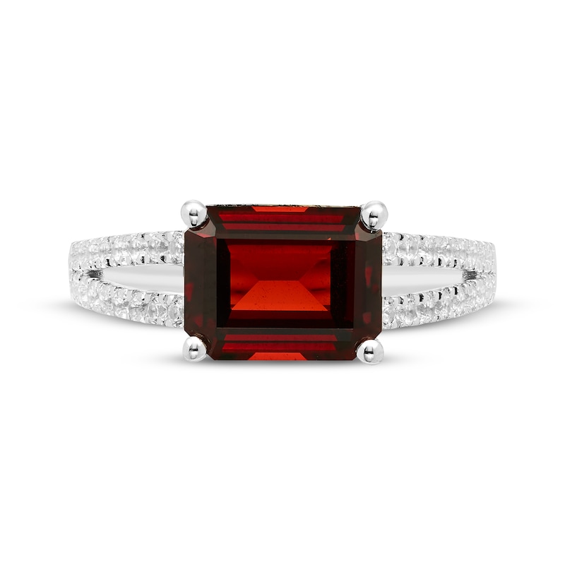 Main Image 3 of Emerald-Cut Garnet & White Lab-Created Sapphire Ring Sterling Silver