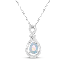 Pear-Shaped Lab-Created Opal & White Lab-Created Sapphire Twist Teardrop Necklace Sterling Silver 18"