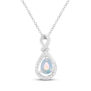 Pear-Shaped Lab-Created Opal & White Lab-Created Sapphire Twist Teardrop Necklace Sterling Silver 18"