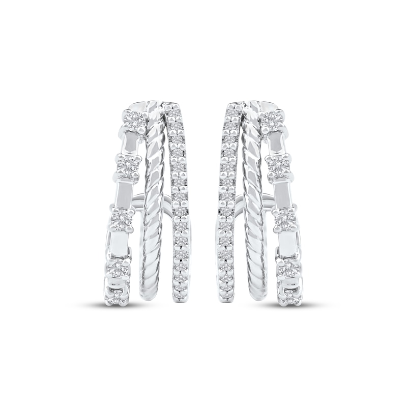 Main Image 2 of Diamond Three-Row Split J-Hoop Huggie Earrings 1/4 ct tw 10K White Gold