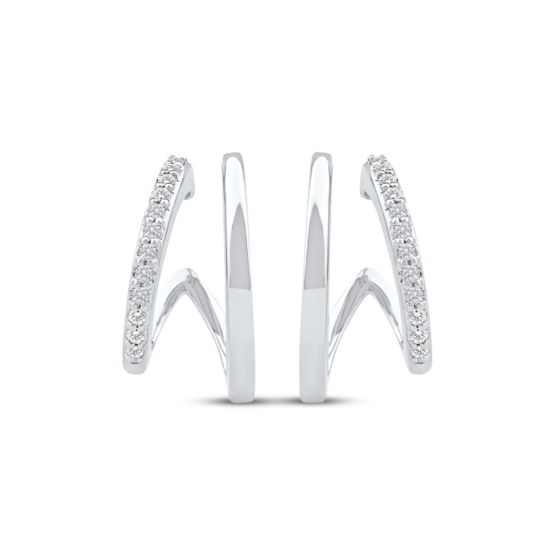 Main Image 2 of Diamond Two-Row Split J-Hoop Huggie Earrings 1/6 ct tw 10K White Gold