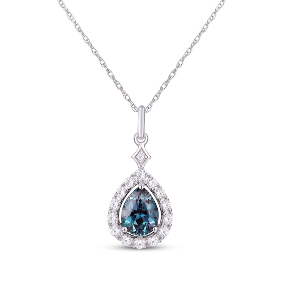 Pear-Shaped Lab-Created Alexandrite & White Lab-Created Sapphire Necklace Sterling Silver 18"