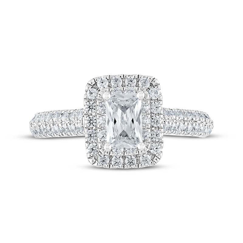 Main Image 3 of THE LEO Diamond Emerald-Cut Halo Engagement Ring 1 ct tw 14K White Gold