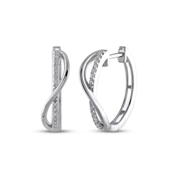 Diamond Twist Ribbon Hoop Earrings 1/10 ct tw Sterling Silver