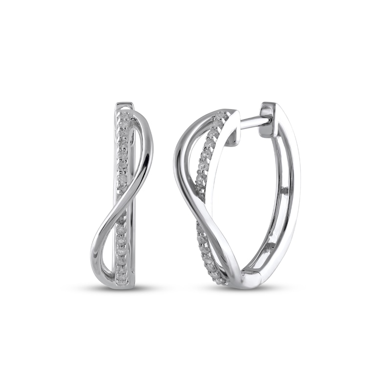 Main Image 1 of Diamond Twist Ribbon Hoop Earrings 1/10 ct tw Sterling Silver