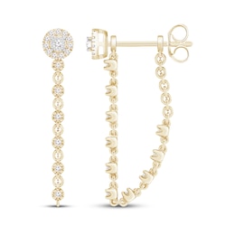 Diamond Halo Front-Back Chain Dangle Earrings 1/3 ct tw 10K Yellow Gold