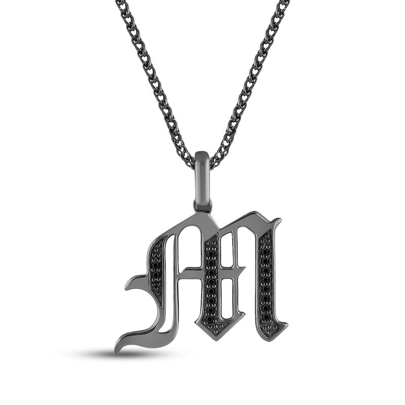 Main Image 1 of Ink & Ice Men's Black Diamond Initial &quot;M&quot; Necklace 1/8 ct tw Black Rhodium-Plated Sterling Silver 22&quot;
