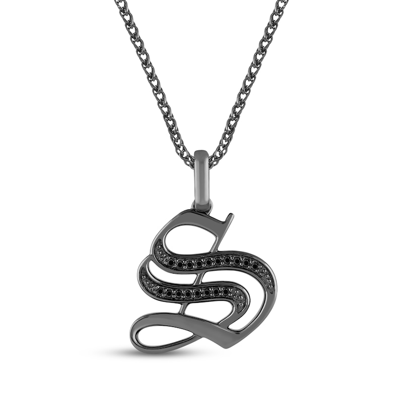 Main Image 1 of Ink & Ice Men's Black Diamond Initial &quot;S&quot; Necklace 1/8 ct tw Black Rhodium-Plated Sterling Silver 22&quot;