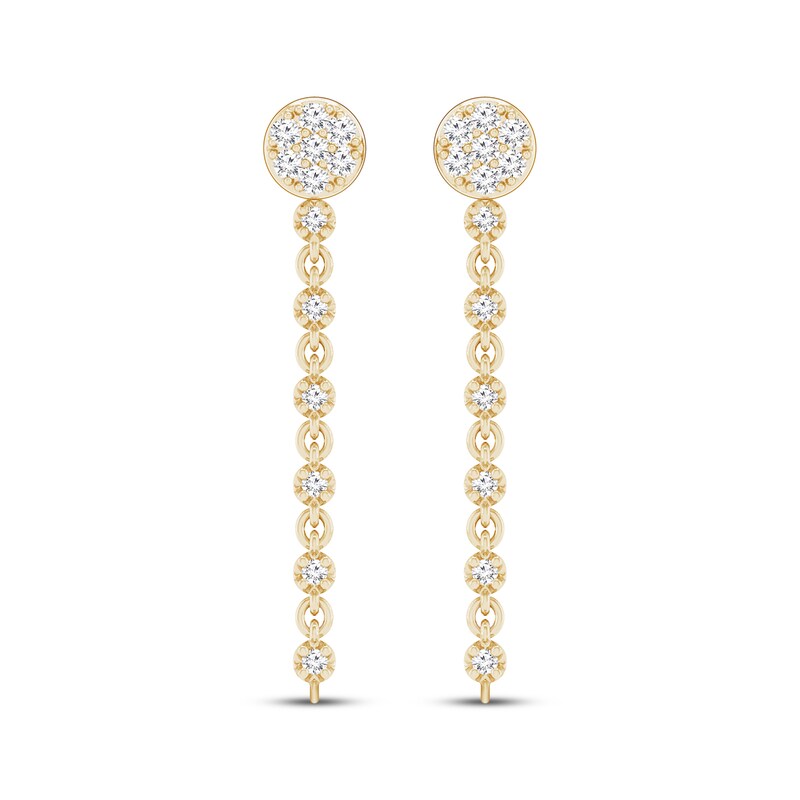 Main Image 2 of Multi-Diamond Circle Front-Back Chain Dangle Earrings 1/3 ct tw 10K Yellow Gold