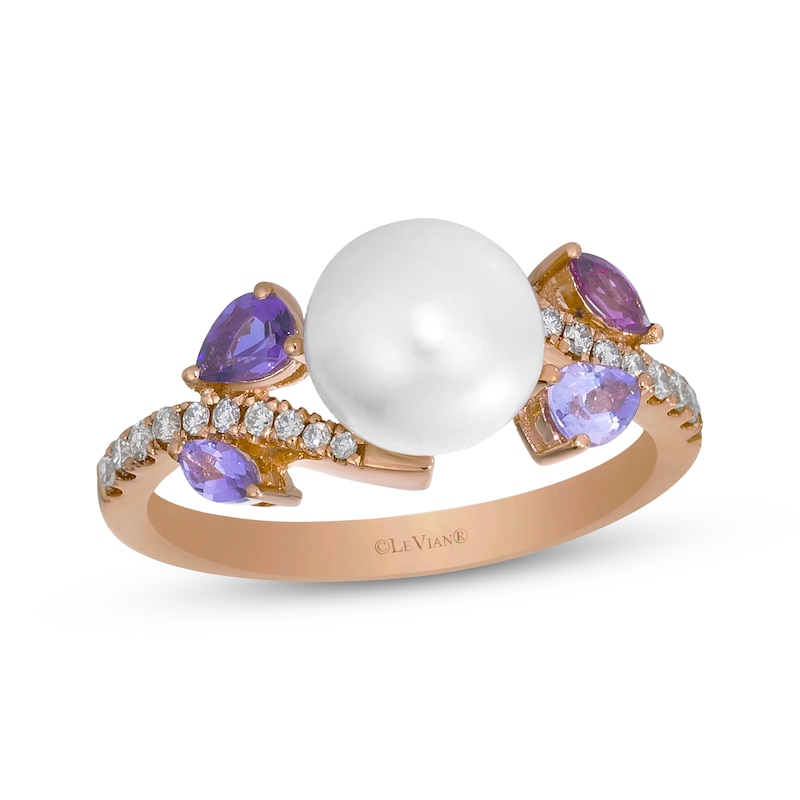 Main Image 1 of Le Vian Pretty in Pink Cultured Pearl & Multi-Gemstone Ring 1/8 ct tw Diamonds 14K Strawberry Gold