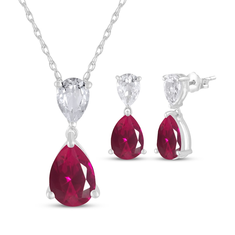 Main Image 1 of Pear-Shaped Lab-Created Ruby & White Lab-Created Sapphire Gift Set Sterling Silver