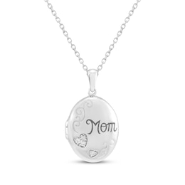 "Mom" Diamond Accent Oval Locket Sterling Silver 18"