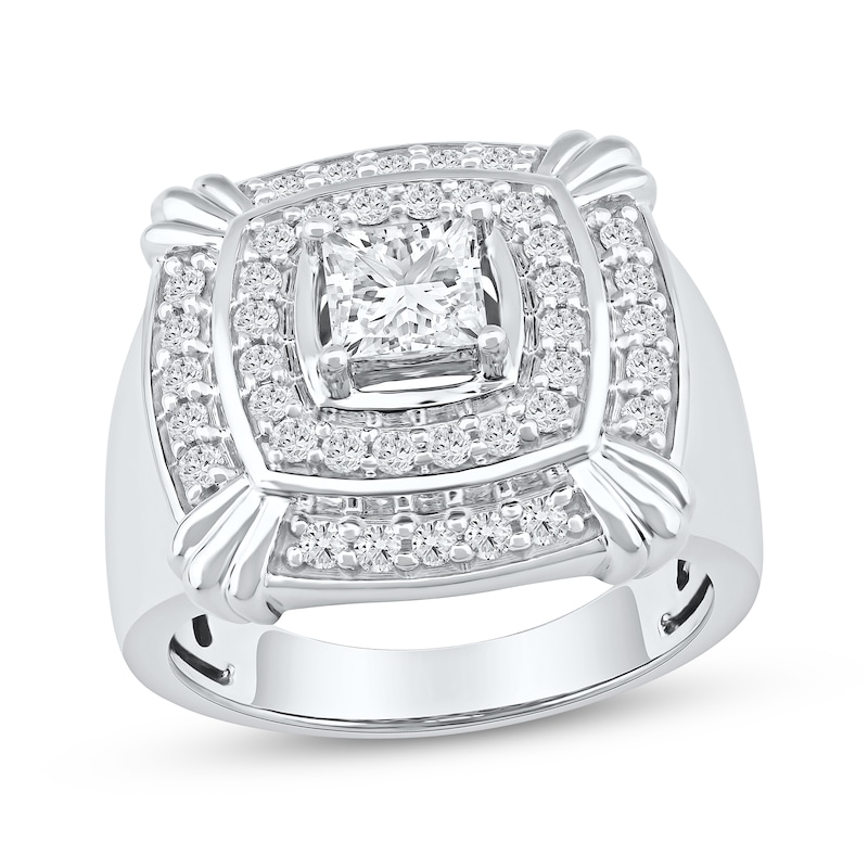 Main Image 1 of Men's Square & Round-Cut Lab-Grown Diamond Ring 2 ct tw 10K White Gold