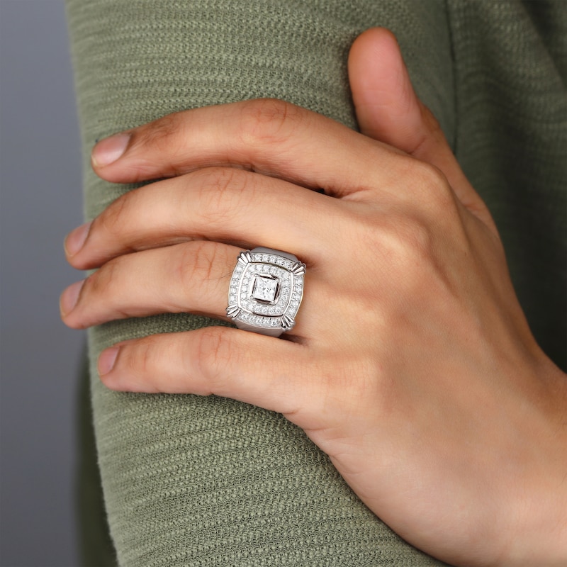 Main Image 4 of Men's Square & Round-Cut Lab-Grown Diamond Ring 2 ct tw 10K White Gold