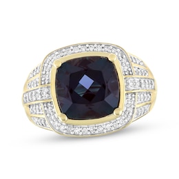Men's Cushion-Cut Lab-Created Alexandrite & Diamond Ring 1/3 ct tw 10K Yellow Gold