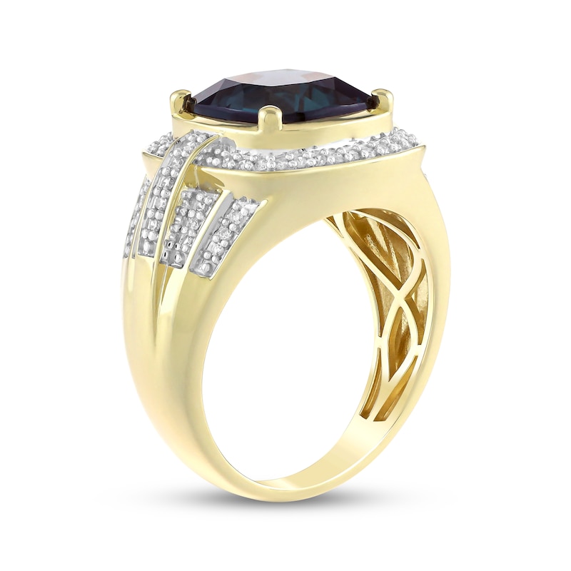 Main Image 2 of Men's Cushion-Cut Lab-Created Alexandrite & Diamond Ring 1/3 ct tw 10K Yellow Gold