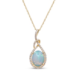 Oval-Cut Opal & Diamond Loop Frame Necklace 1/4 ct tw 10K Yellow Gold 18"