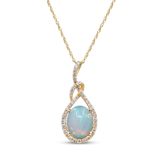 Oval-Cut Opal & Diamond Loop Frame Necklace 1/4 ct tw 10K Yellow Gold 18"