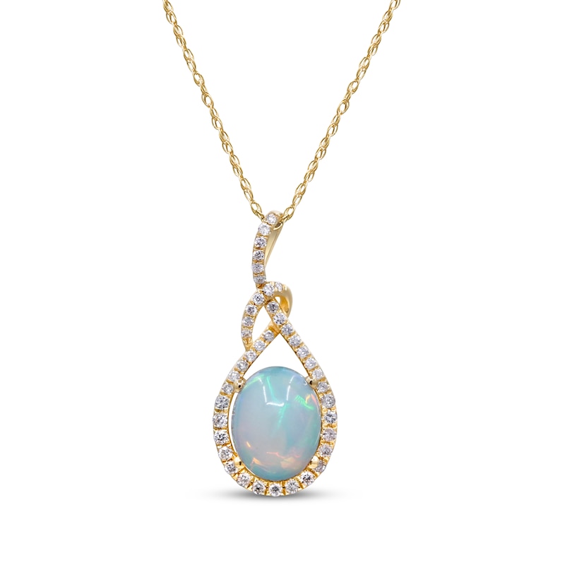 Main Image 1 of Oval-Cut Opal & Diamond Loop Frame Necklace 1/4 ct tw 10K Yellow Gold 18&quot;