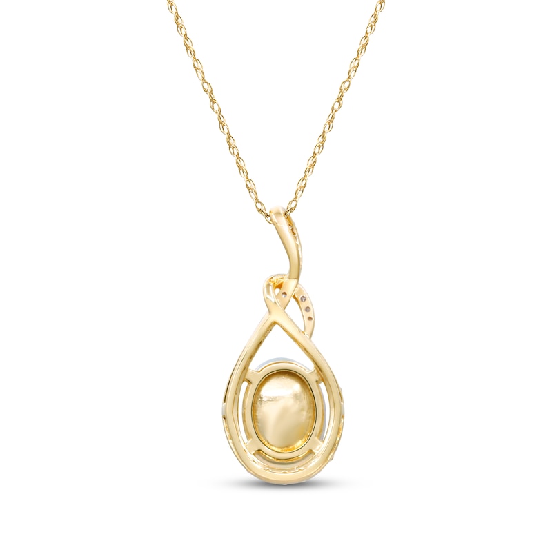 Main Image 3 of Oval-Cut Opal & Diamond Loop Frame Necklace 1/4 ct tw 10K Yellow Gold 18&quot;