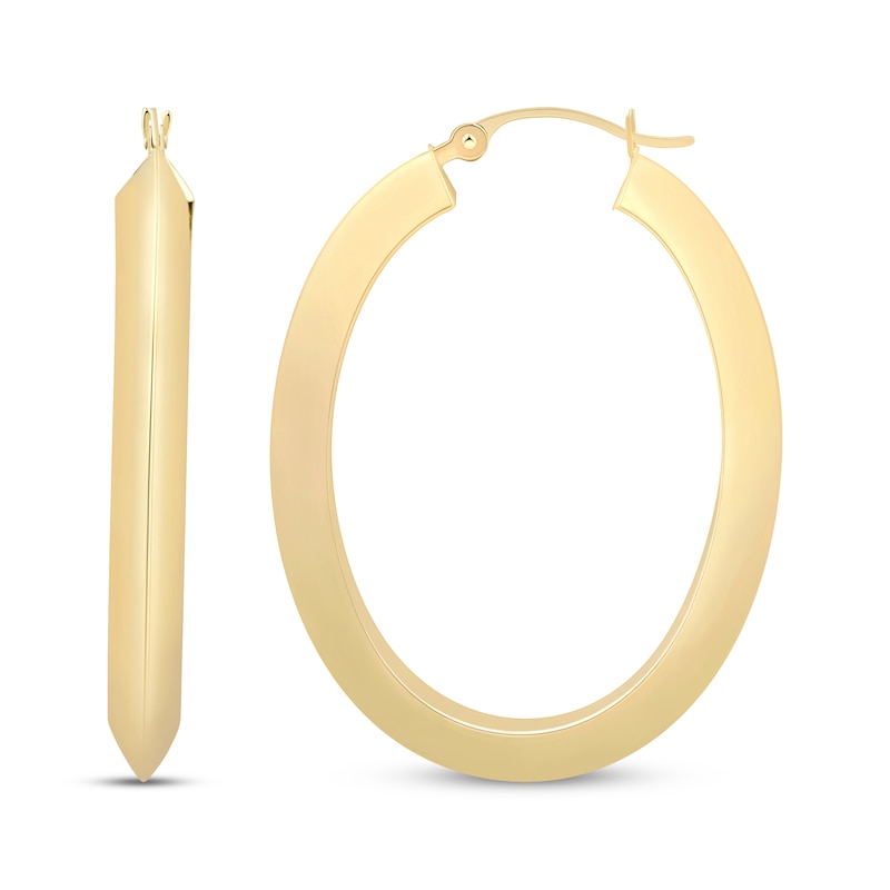 Main Image 3 of Oval Knife-Edge Hoop Earrings 10K Yellow Gold