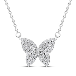 Diamond Butterfly Necklace 1/6 ct tw 10K White Gold 18"