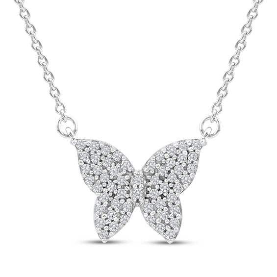 Diamond Butterfly Necklace 1/6 ct tw 10K White Gold 18"