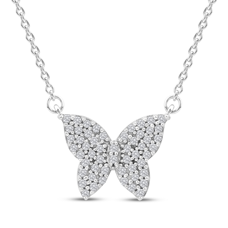 Main Image 1 of Diamond Butterfly Necklace 1/6 ct tw 10K White Gold 18&quot;