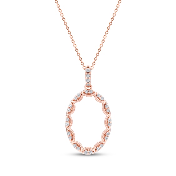 Diamond Oval Scalloped Frame Necklace 1/6 ct tw 10K Rose Gold 18"