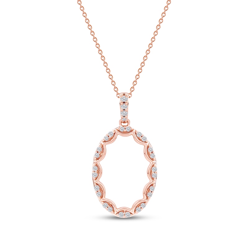 Main Image 1 of Diamond Oval Scalloped Frame Necklace 1/6 ct tw 10K Rose Gold 18&quot;
