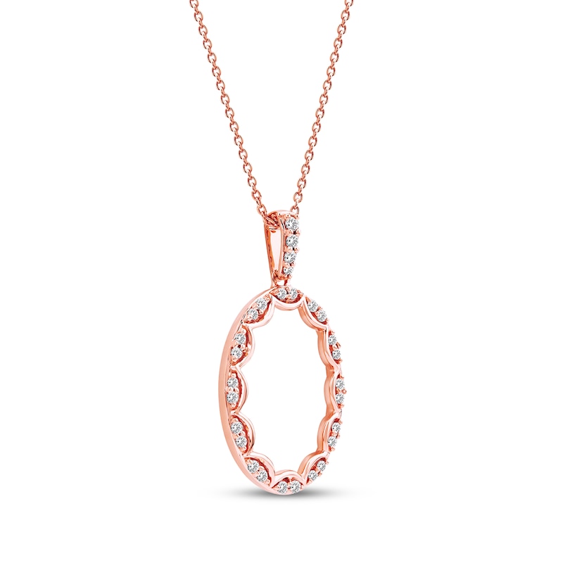 Main Image 2 of Diamond Oval Scalloped Frame Necklace 1/6 ct tw 10K Rose Gold 18&quot;