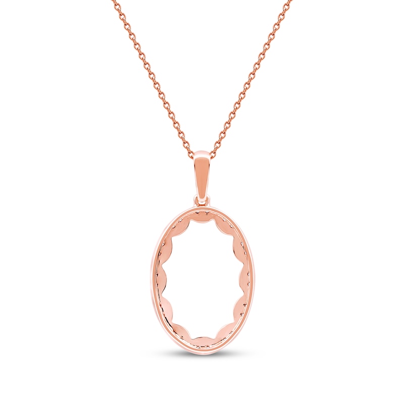 Main Image 3 of Diamond Oval Scalloped Frame Necklace 1/6 ct tw 10K Rose Gold 18&quot;
