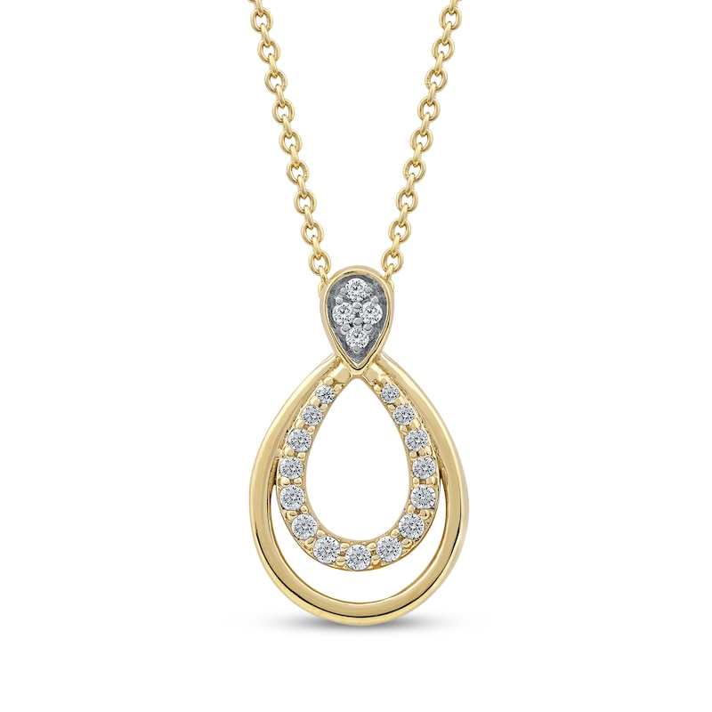 Main Image 1 of Diamond Double Open Teardrop Necklace 1/10 ct tw 10K Yellow Gold 18"