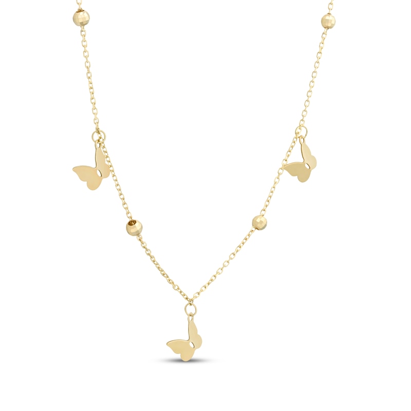 Main Image 3 of Bead & Butterfly Station Necklace Solid 10K Yellow Gold 18"